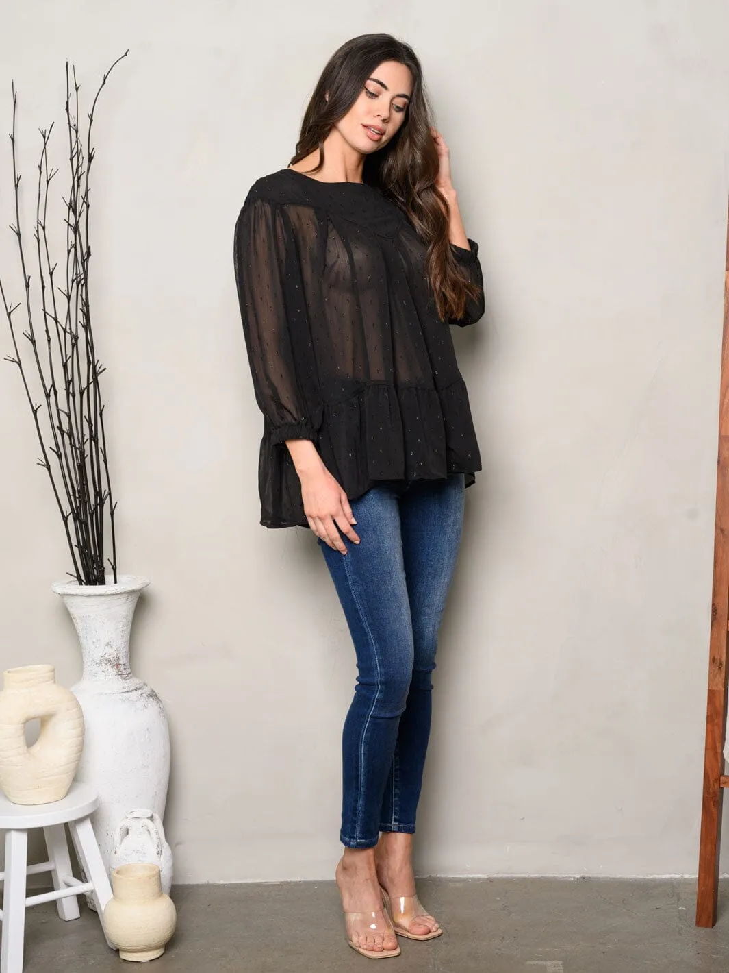 WOMEN'S LONG SLEEVE SHIMMER TUNIC TOP