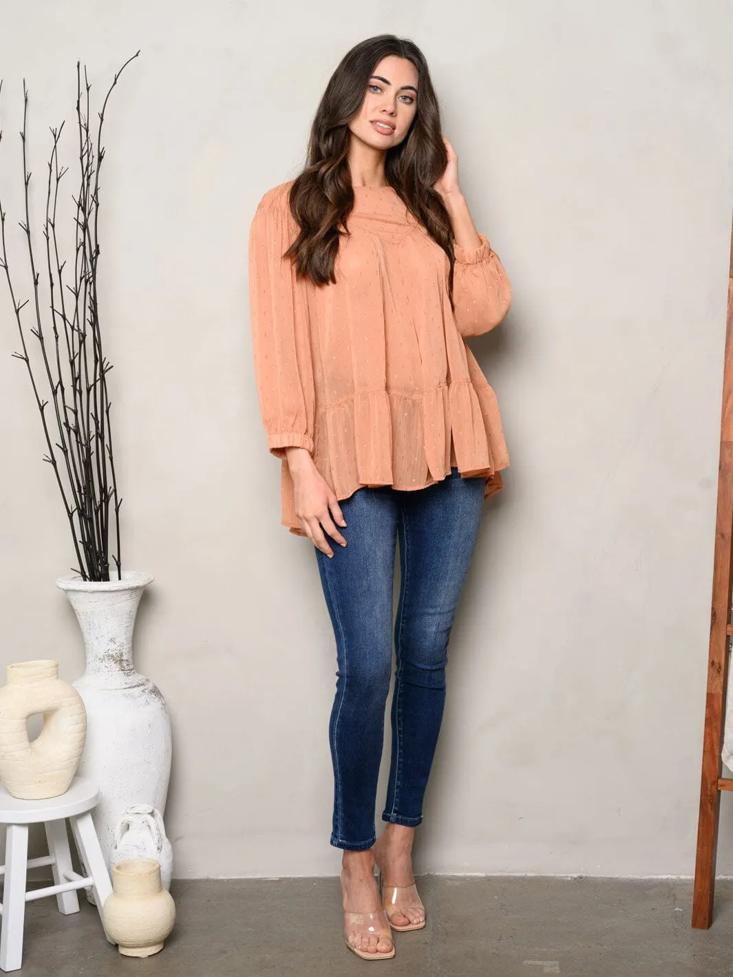 WOMEN'S LONG SLEEVE SHIMMER TUNIC TOP