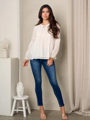 WOMEN'S LONG SLEEVE SWISS DOT TUNIC TOP