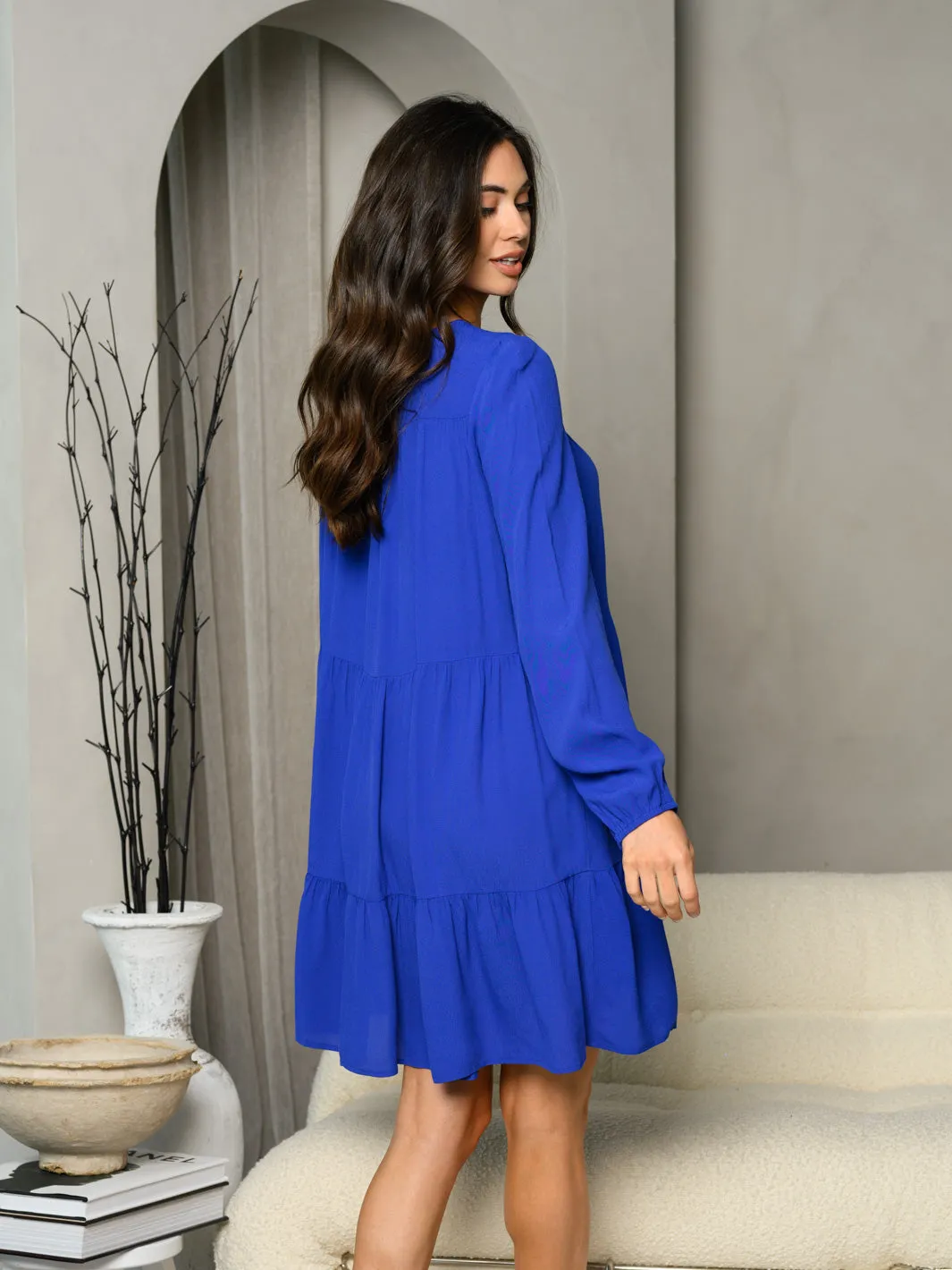 WOMEN'S LONG SLEEVE TIERED TUNIC MINI DRESS
