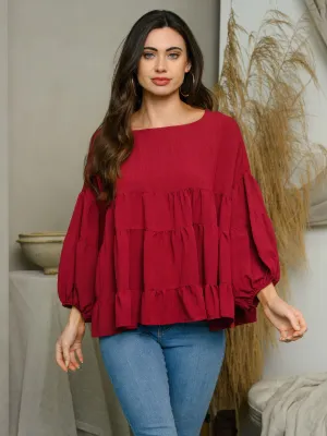 WOMEN'S LONG SLEEVE TIERED TUNIC TOP