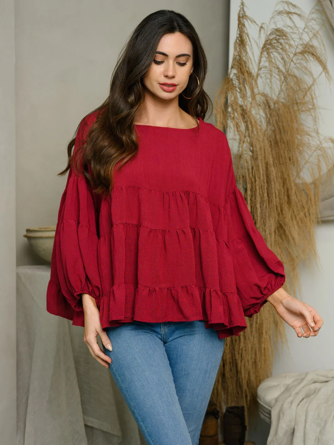 WOMEN'S LONG SLEEVE TIERED TUNIC TOP