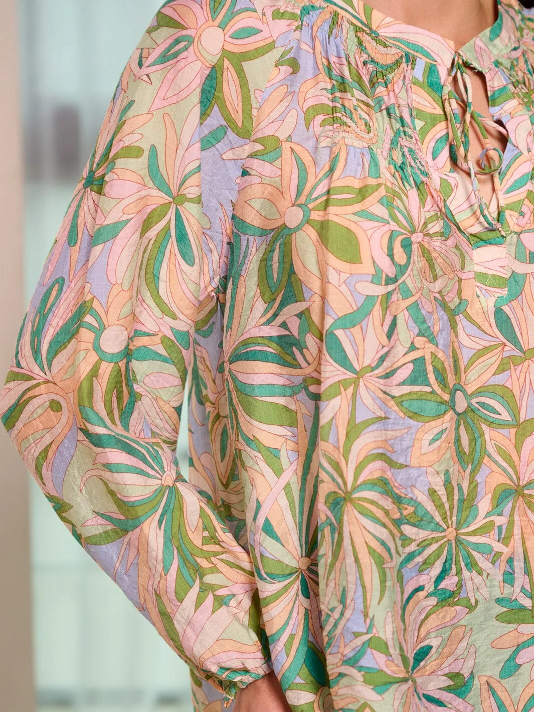 WOMEN'S LONG SLEEVE TUNIC FLORAL BLOUSE TOP