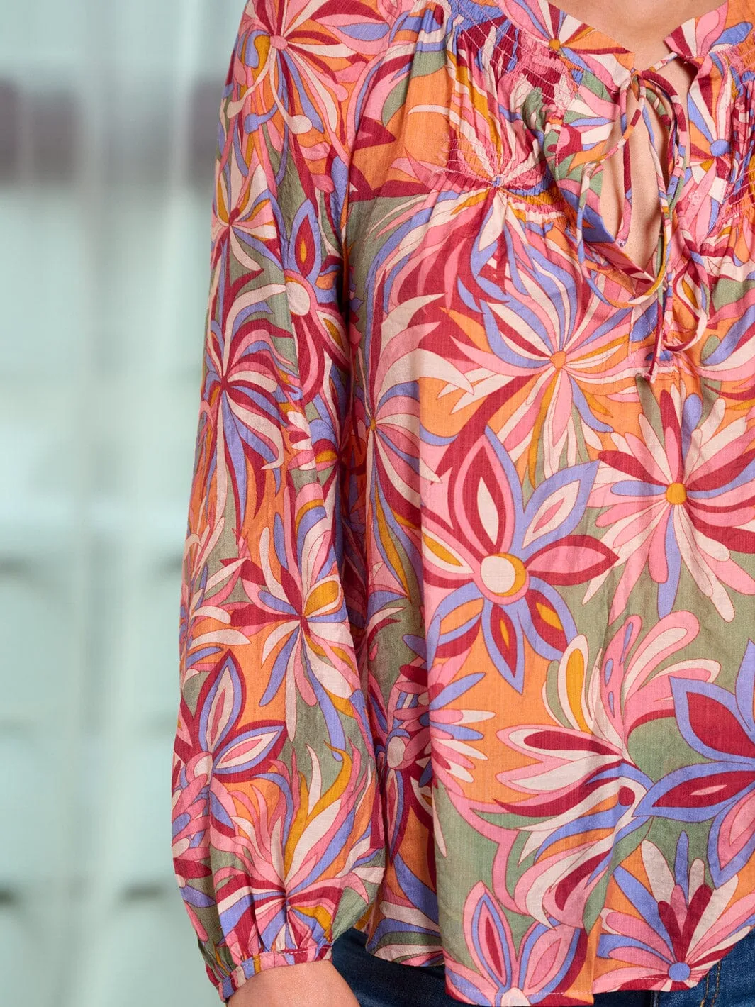 WOMEN'S LONG SLEEVE TUNIC FLORAL BLOUSE TOP