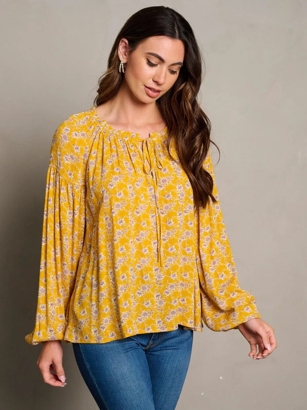 WOMEN'S LONG SLEEVE TUNIC FLORAL BLOUSE TOP
