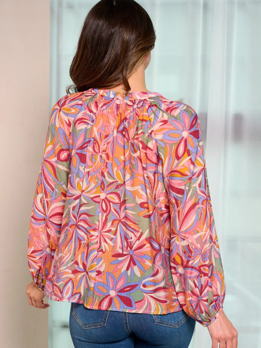 WOMEN'S LONG SLEEVE TUNIC FLORAL BLOUSE TOP