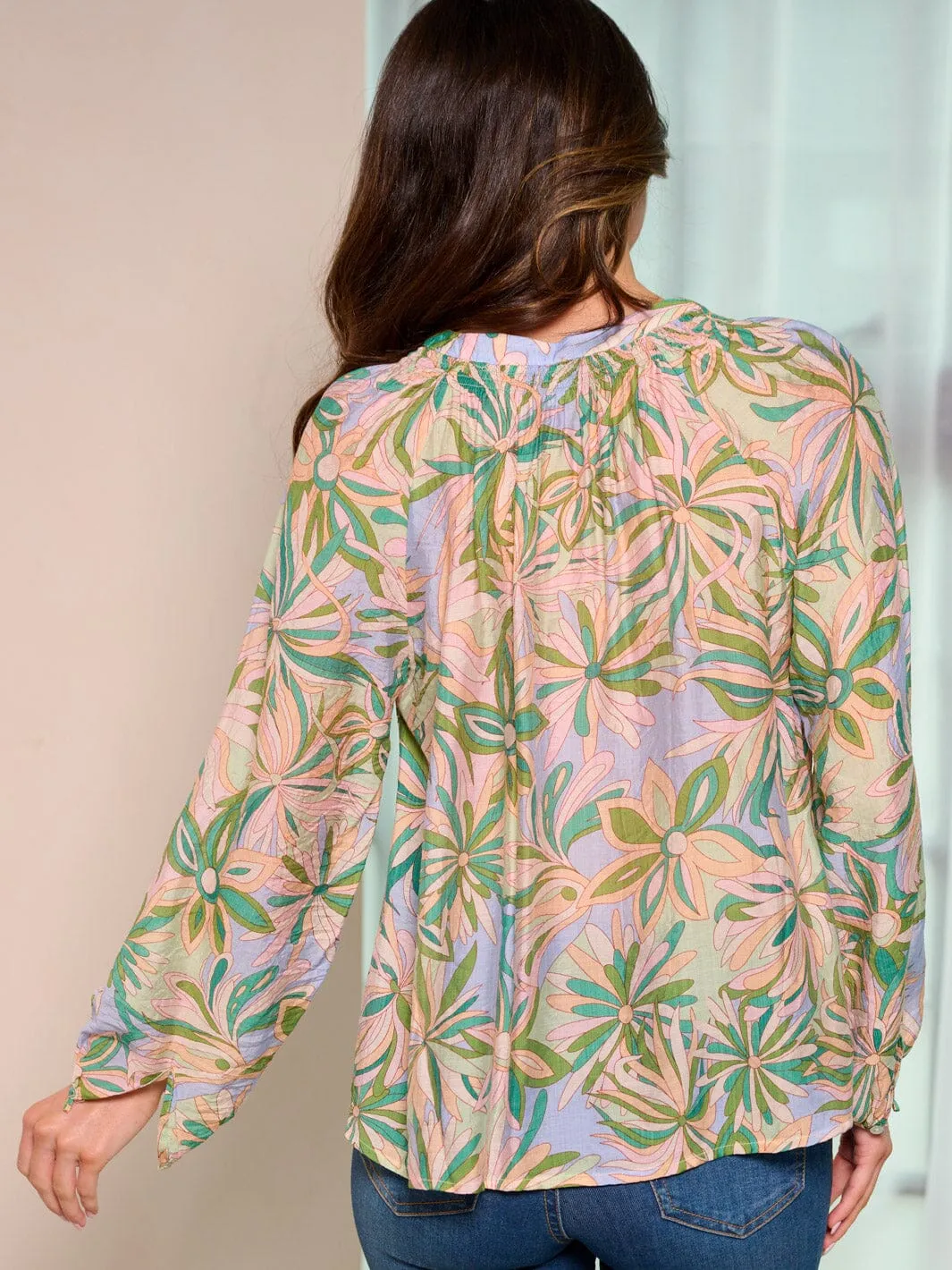 WOMEN'S LONG SLEEVE TUNIC FLORAL BLOUSE TOP