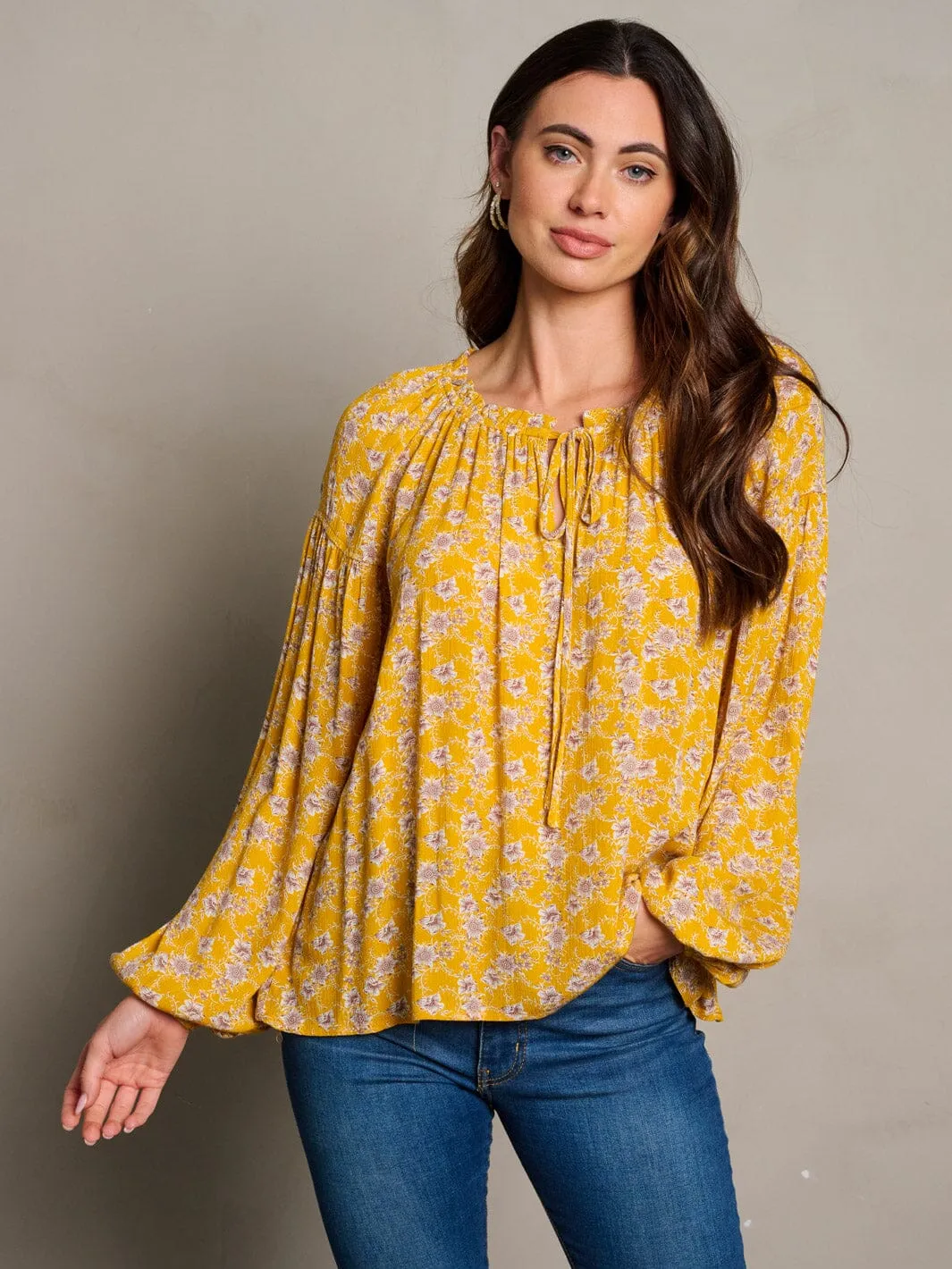 WOMEN'S LONG SLEEVE TUNIC FLORAL BLOUSE TOP