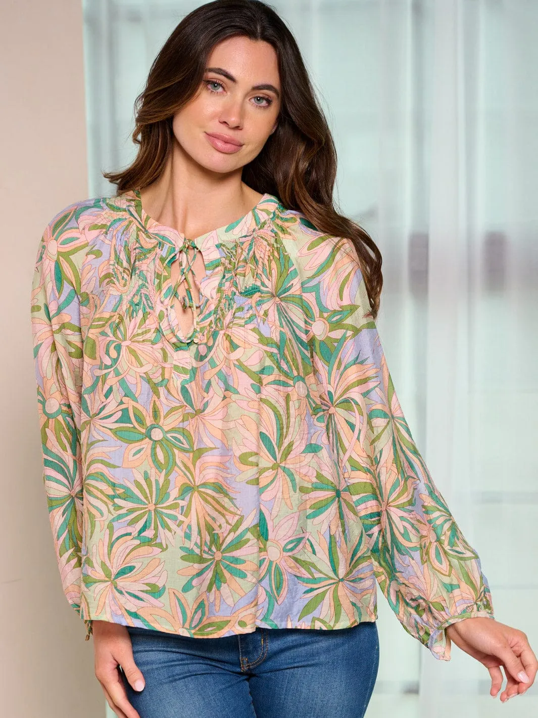 WOMEN'S LONG SLEEVE TUNIC FLORAL BLOUSE TOP