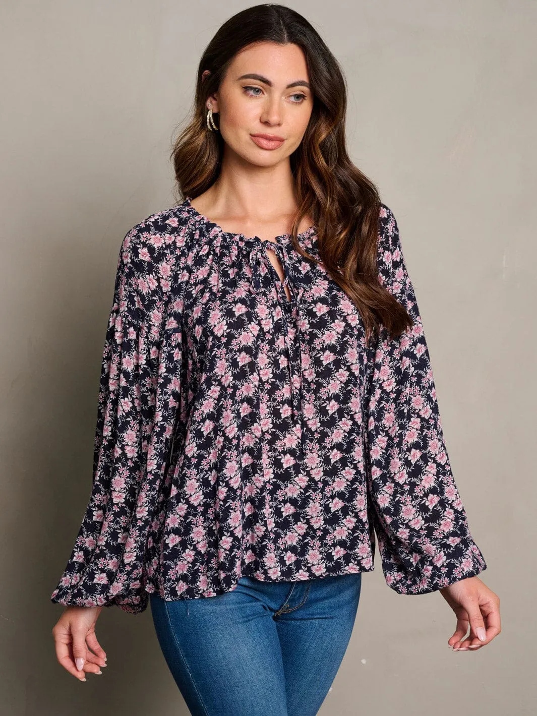 WOMEN'S LONG SLEEVE TUNIC FLORAL BLOUSE TOP