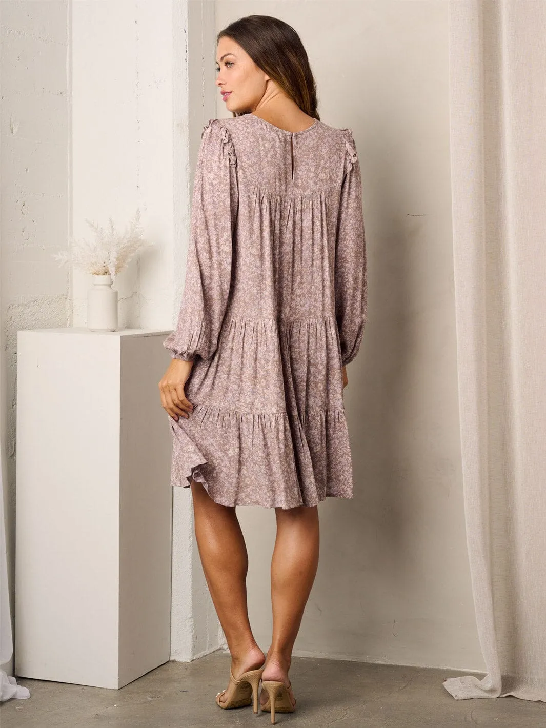 WOMEN'S LONG SLEEVE TUNIC TIERED FLORAL MINI DRESS