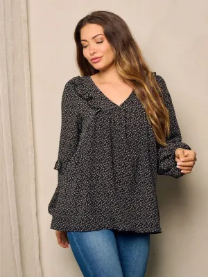 WOMEN'S LONG SLEEVE V-NECK TUNIC FLORAL BLOUSE TOP