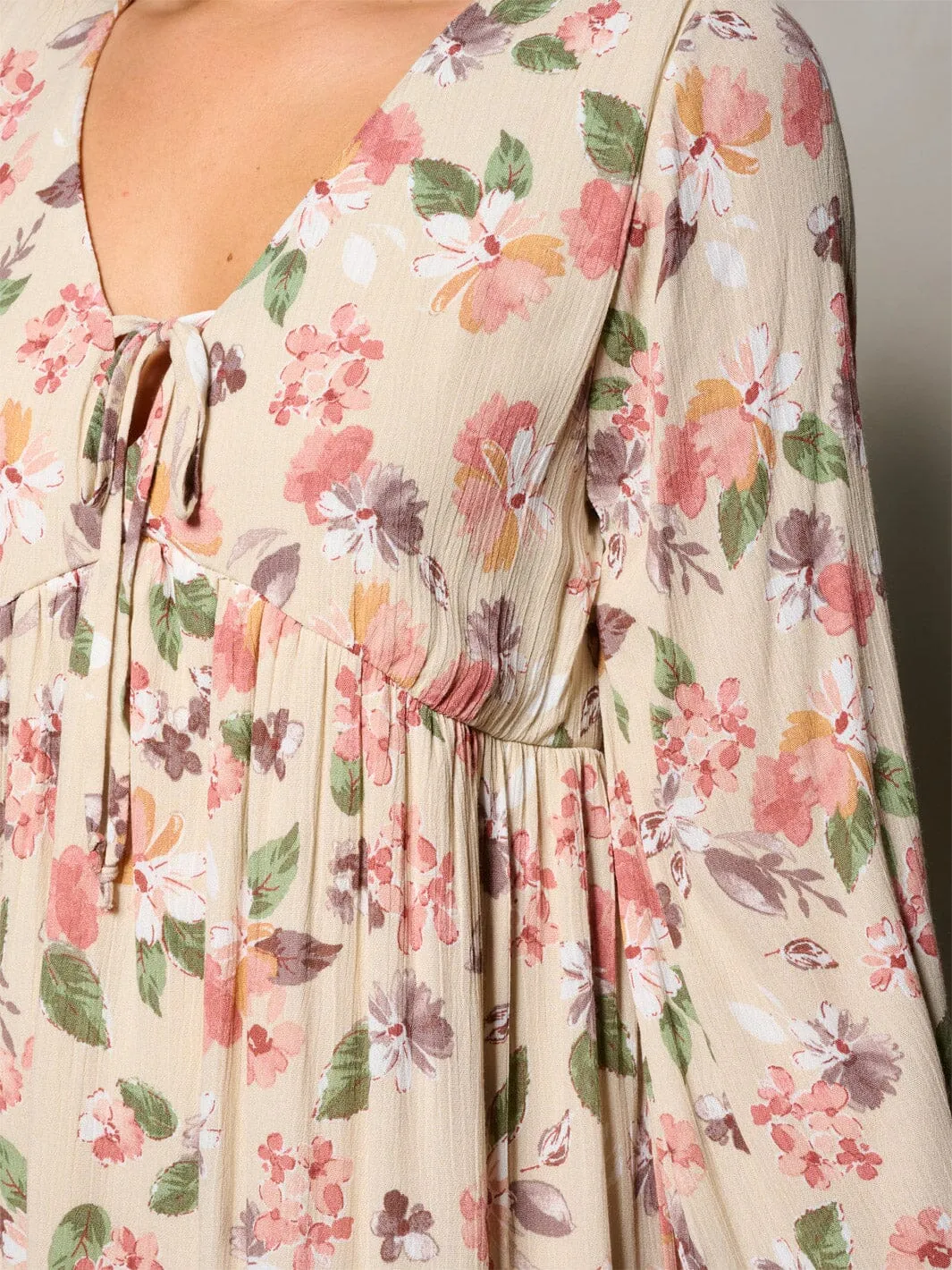 WOMEN'S LONG SLEEVE V-NECK TUNIC FLORAL MINI DRESS