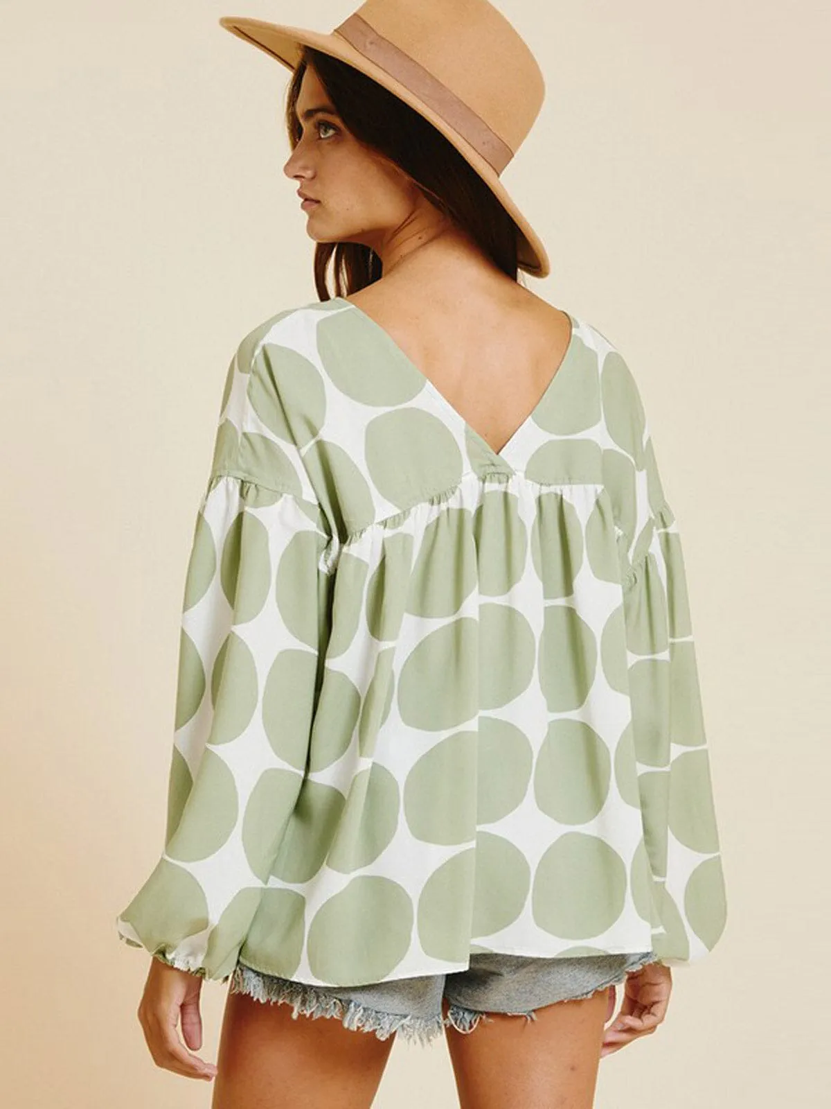 WOMEN'S LONG SLEEVE V-NECK TUNIC PRINTED BLOUSE TOP