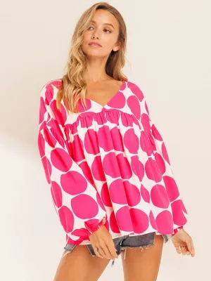 WOMEN'S LONG SLEEVE V-NECK TUNIC PRINTED BLOUSE TOP