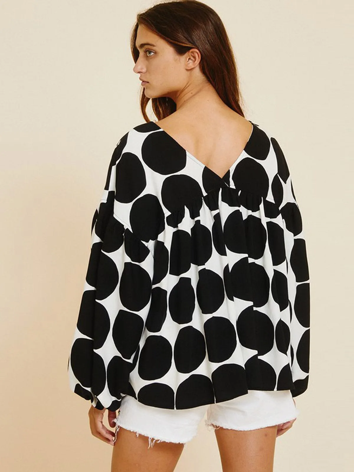 WOMEN'S LONG SLEEVE V-NECK TUNIC PRINTED BLOUSE TOP
