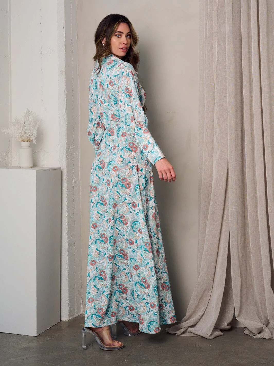 WOMEN'S LONG SLEEVE WRAP FLORAL MAXI DRESS