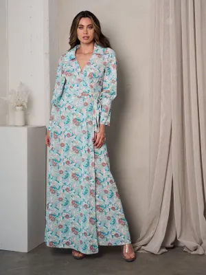 WOMEN'S LONG SLEEVE WRAP FLORAL MAXI DRESS