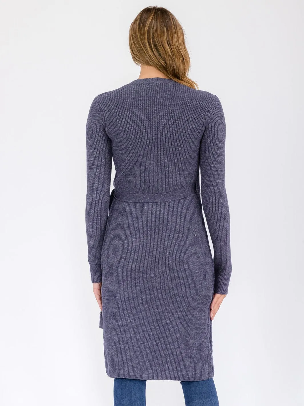 WOMEN'S LONG SLEEVE WRAP MIDI SWEATER DRESS