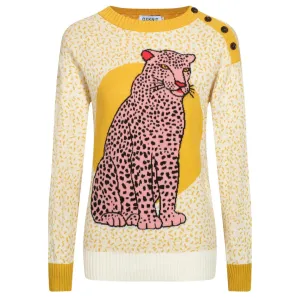 Women’s MOD Pink Leopard Knit Sweater – 1960s Style Fierce Cat Jumper
