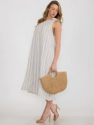WOMEN'S ONE SHOULDER STRIPES TUNIC MAXI DRESS