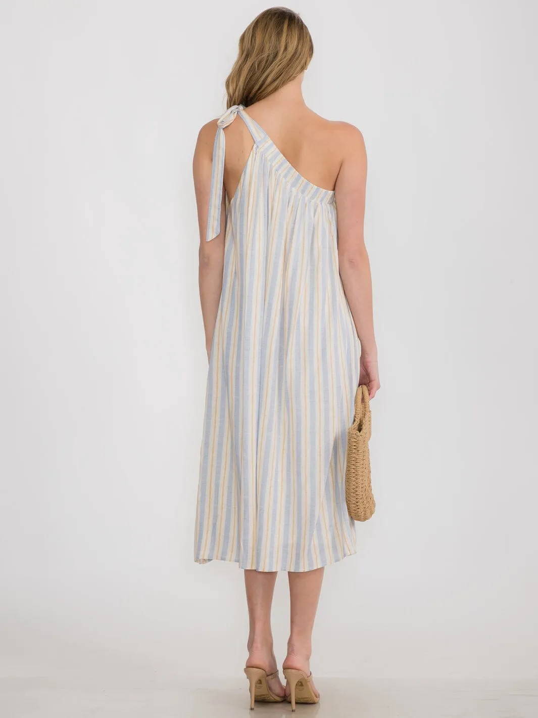 WOMEN'S ONE SHOULDER STRIPES TUNIC MAXI DRESS