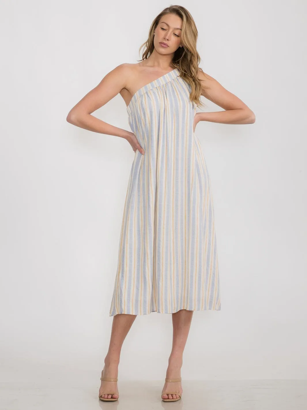 WOMEN'S ONE SHOULDER STRIPES TUNIC MAXI DRESS