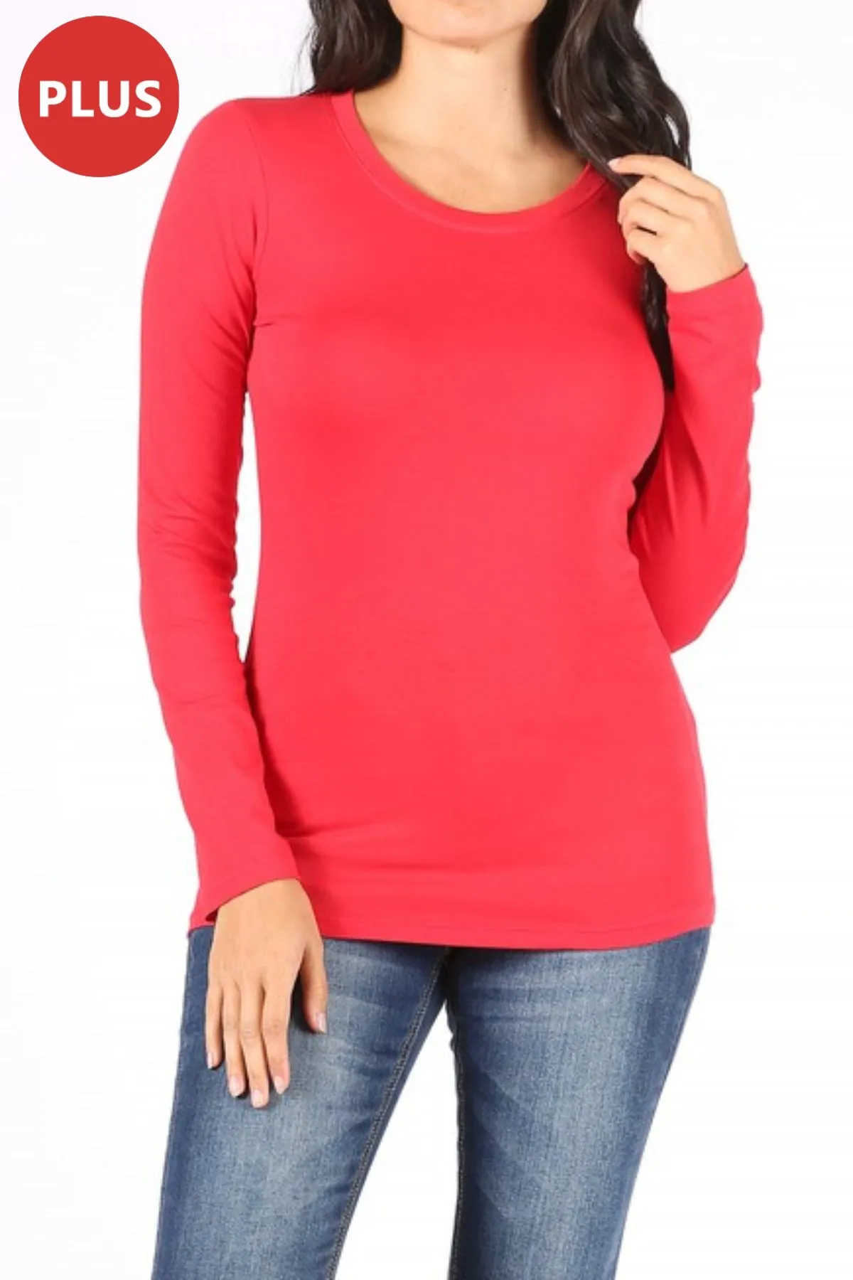 Women's Plus Size Basic Long Sleeve Round Neck Tee