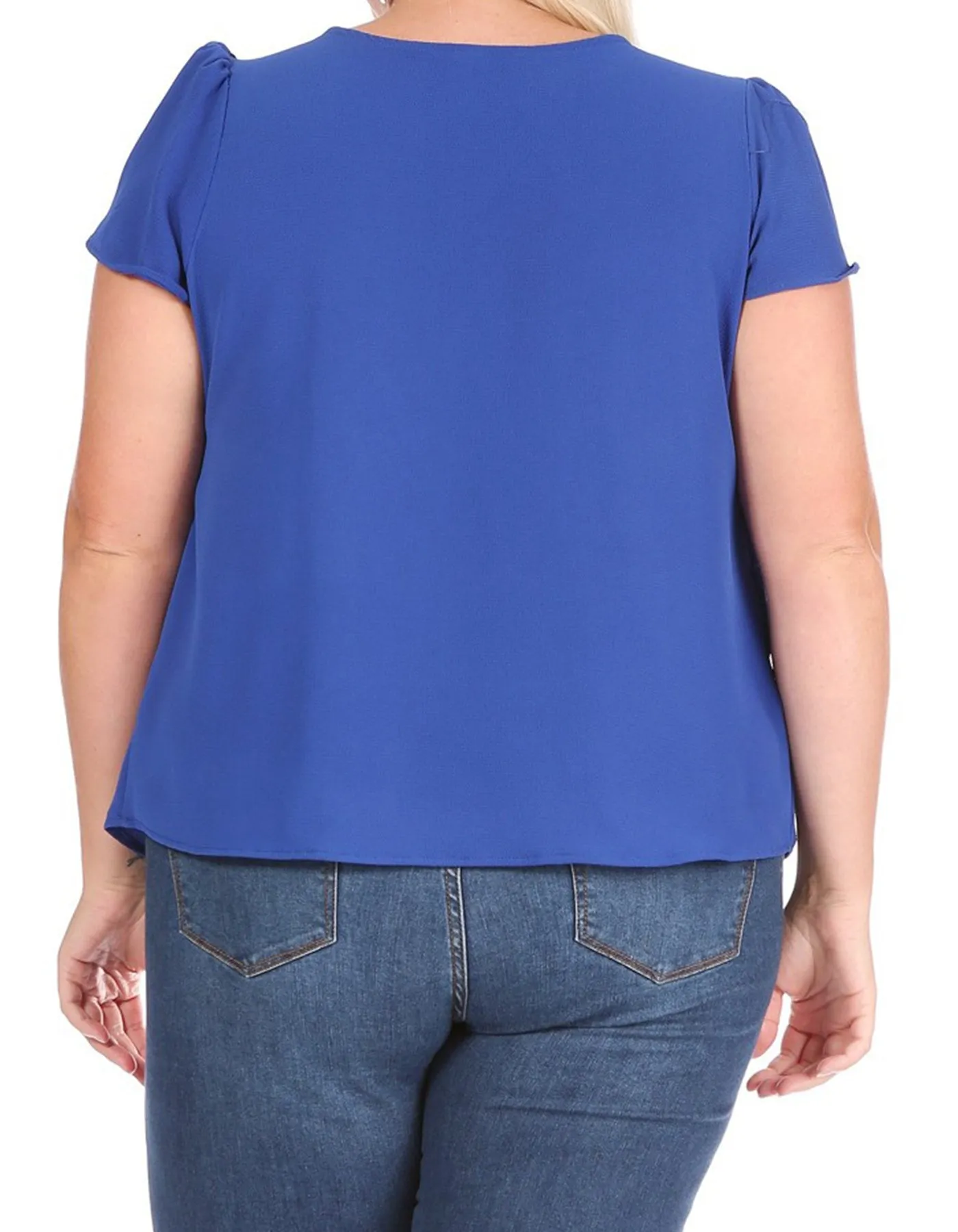 Women's Plus Size Casual Solid Pleated Front Petal Cap Sleeve Round Neck Tee Blouse Top