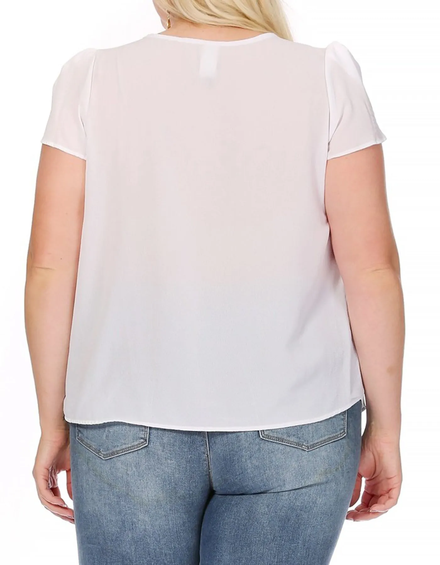 Women's Plus Size Casual Solid Pleated Front Petal Cap Sleeve Round Neck Tee Blouse Top