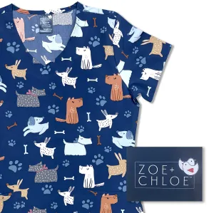 Womens Printed Scrub Top - Dapper Dog