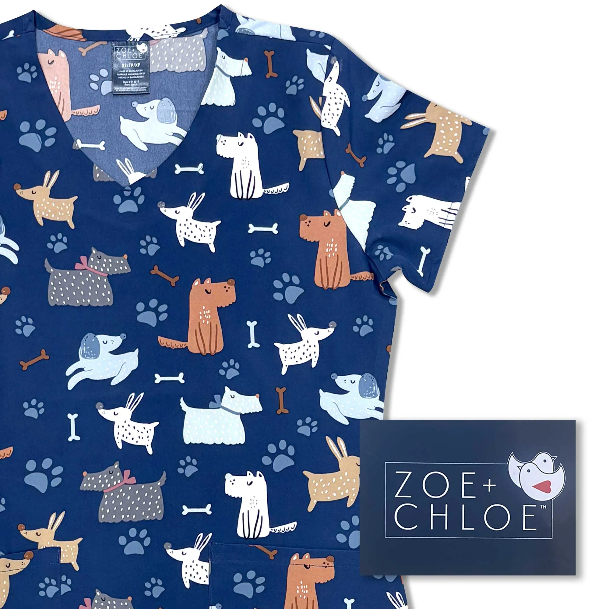 Womens Printed Scrub Top - Dapper Dog