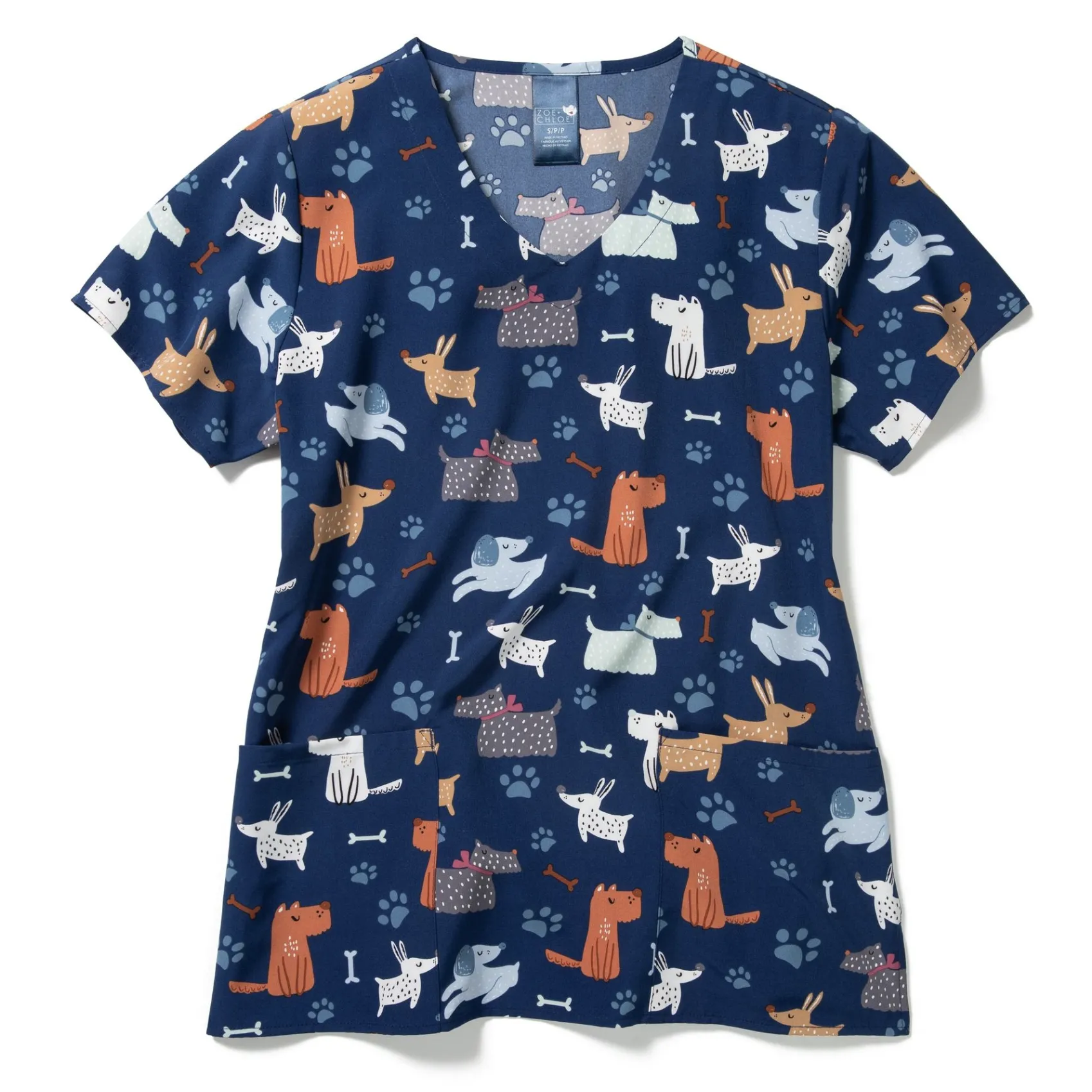 Womens Printed Scrub Top - Dapper Dog