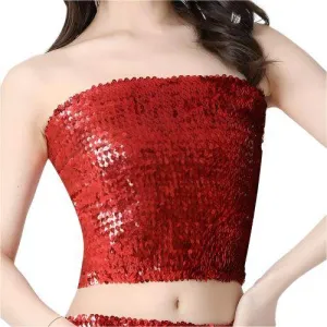 Womens Red Sequin Tube Top