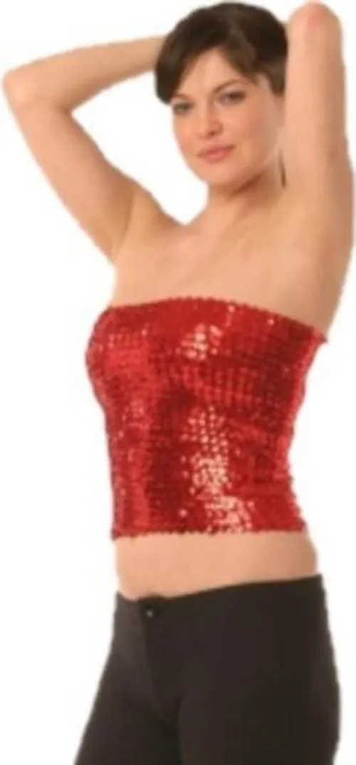 Womens Red Sequin Tube Top