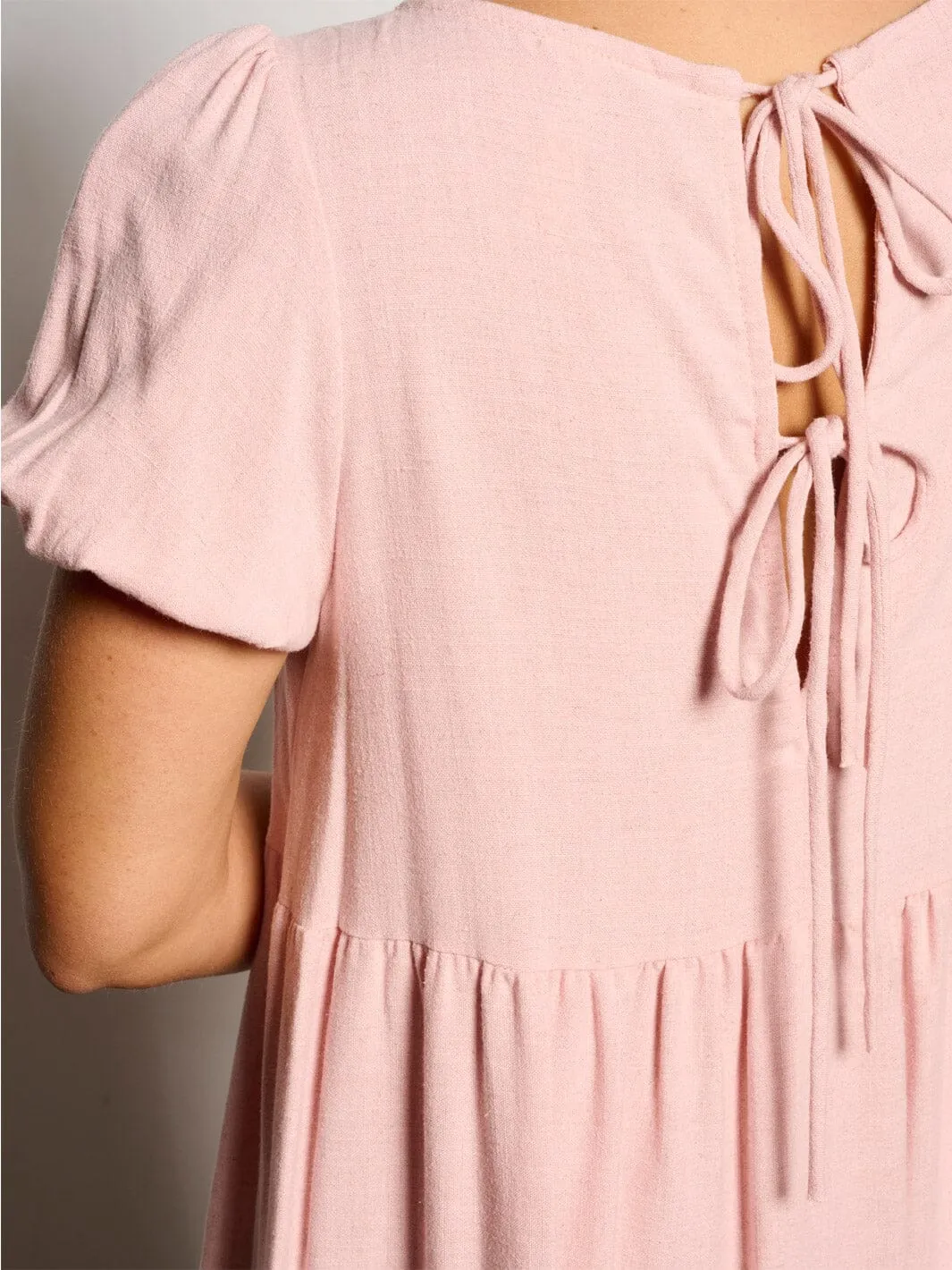 WOMEN'S SHORT PUFF SLEEVE TIERED TUNIC MIDI DRESS