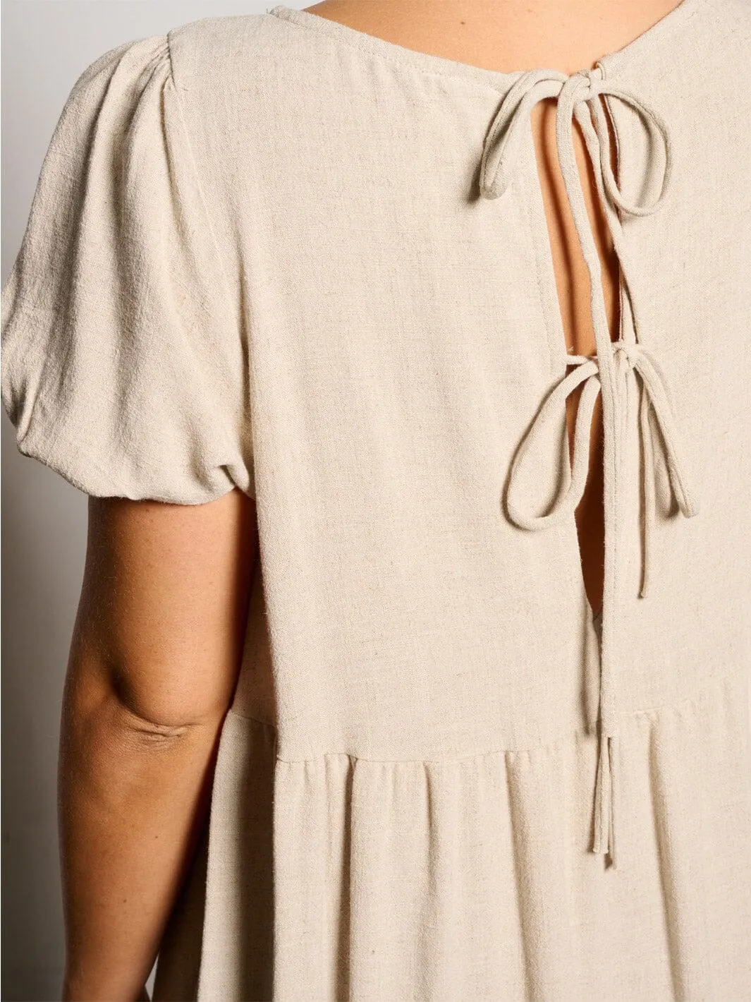 WOMEN'S SHORT PUFF SLEEVE TIERED TUNIC MIDI DRESS