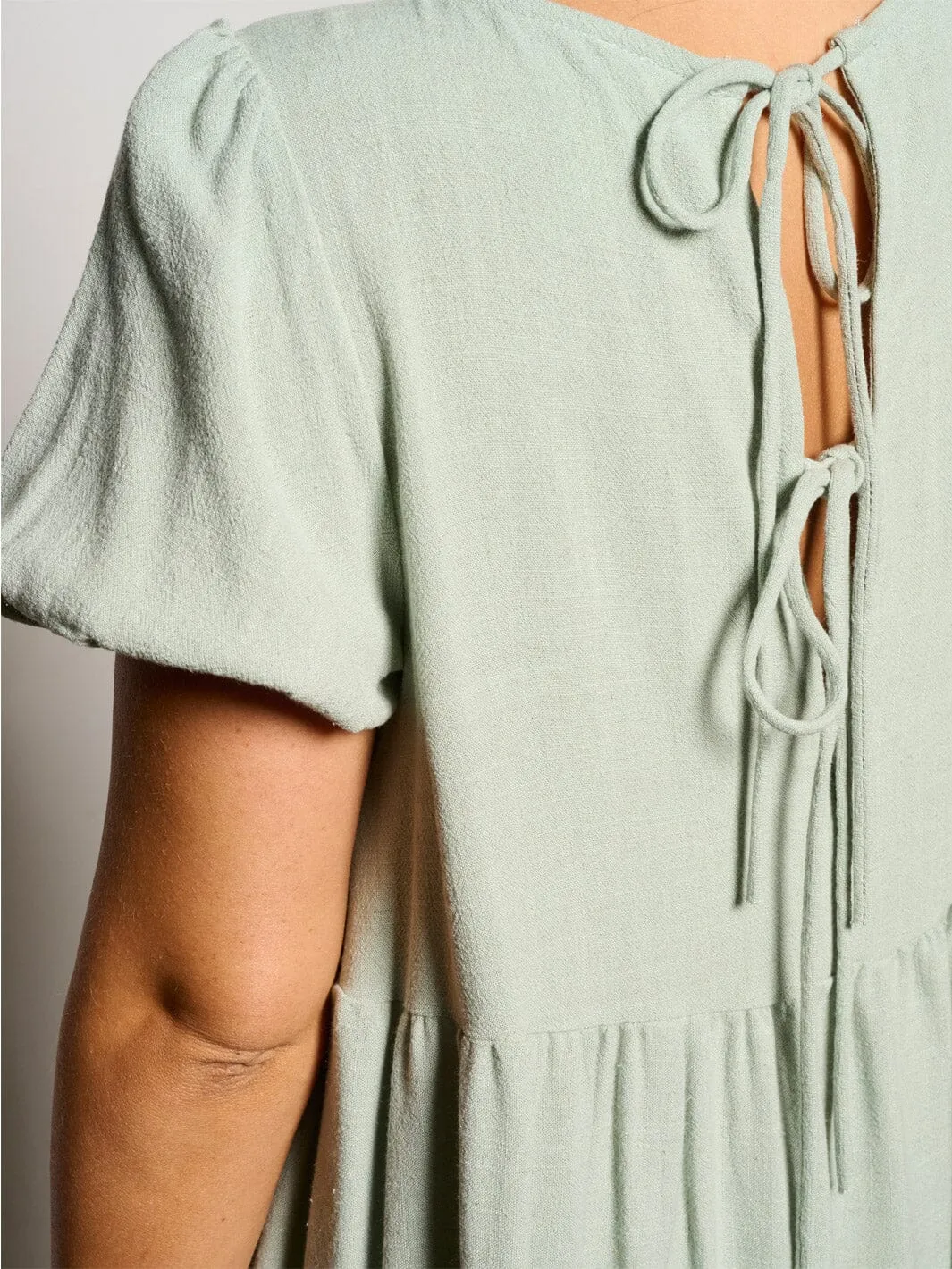 WOMEN'S SHORT PUFF SLEEVE TIERED TUNIC MIDI DRESS