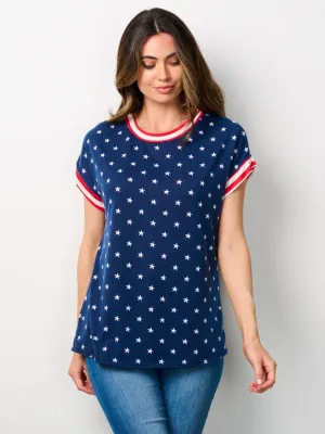 WOMEN'S SHORT SLEEVE FLAG PATRIOTIC TUNIC TOP