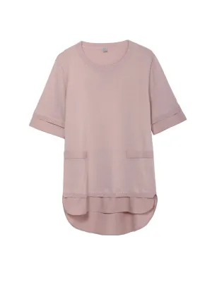 Women's Short Sleeve Round Neck Patchwork Tunic Tops Blouse
