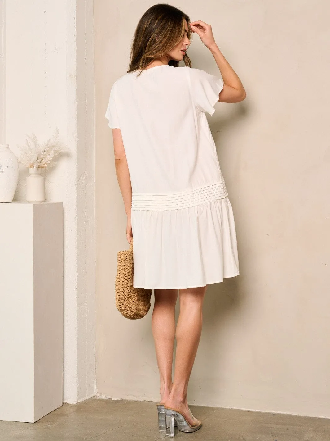 WOMEN'S SHORT SLEEVE RUFFLE BOTTOM HEM  DETAILED MINI DRESS