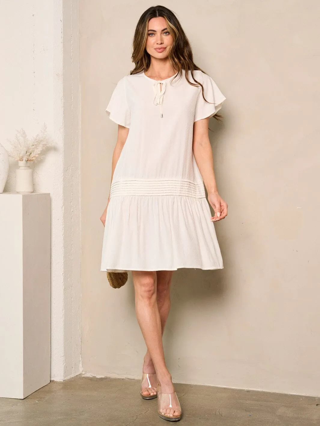 WOMEN'S SHORT SLEEVE RUFFLE BOTTOM HEM  DETAILED MINI DRESS