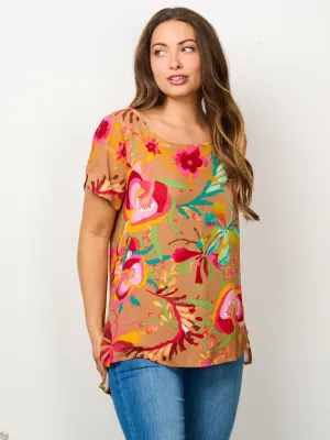 WOMEN'S SHORT SLEEVE TUNIC FLORAL BLOUSE TOP