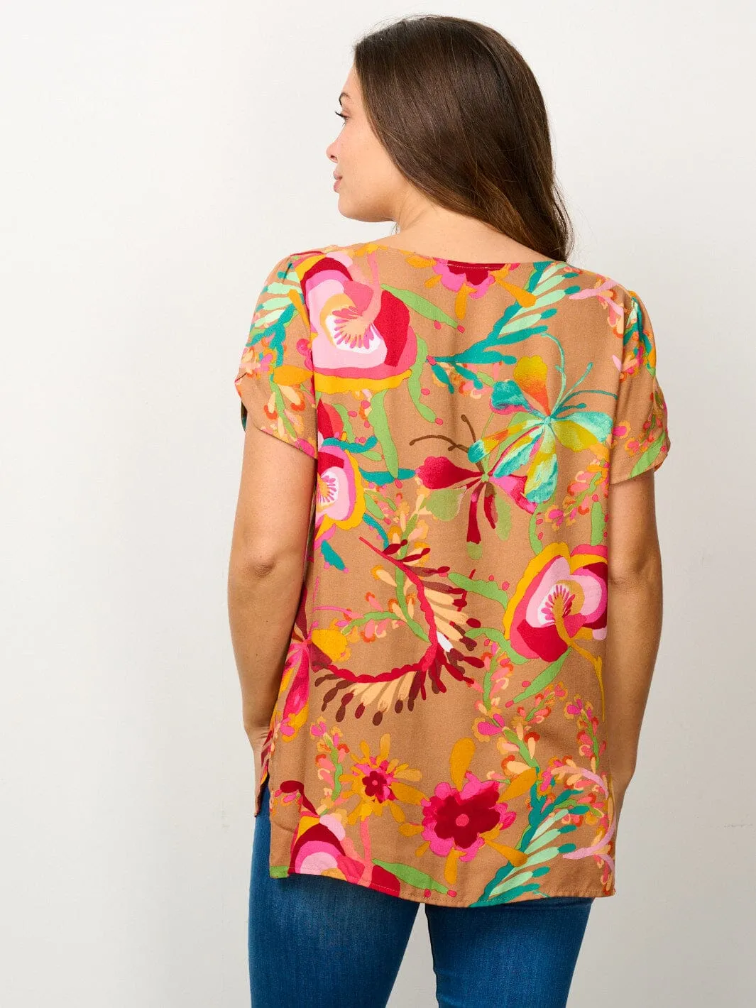 WOMEN'S SHORT SLEEVE TUNIC FLORAL BLOUSE TOP