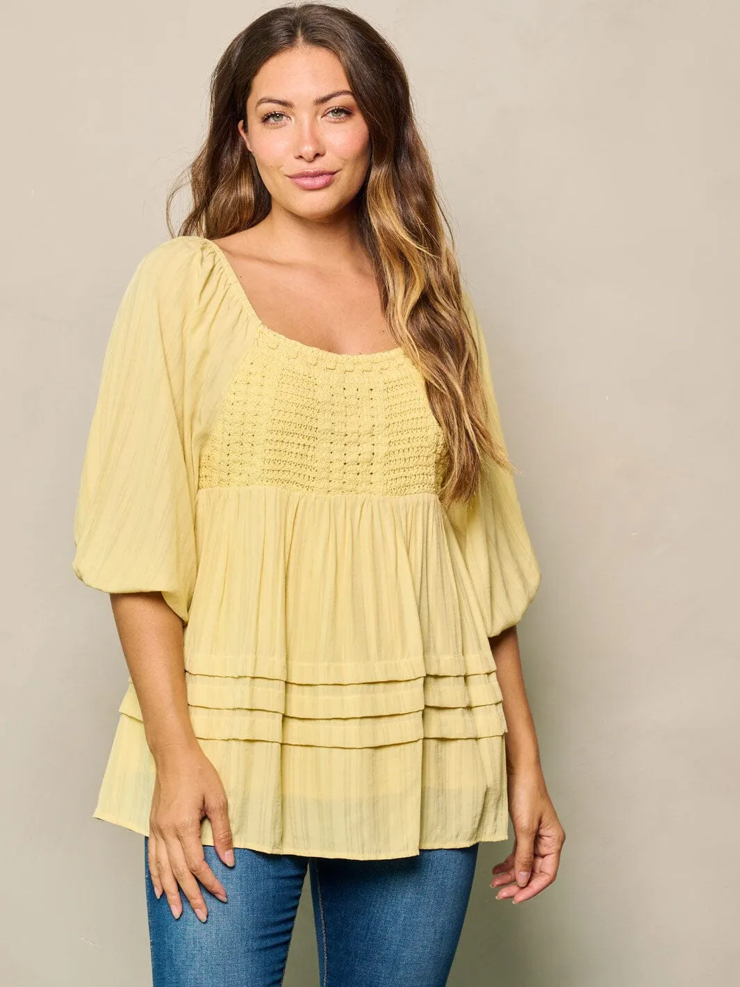WOMEN'S SHORT SLEEVES SMOCK TUNIC BLOUSE TOP