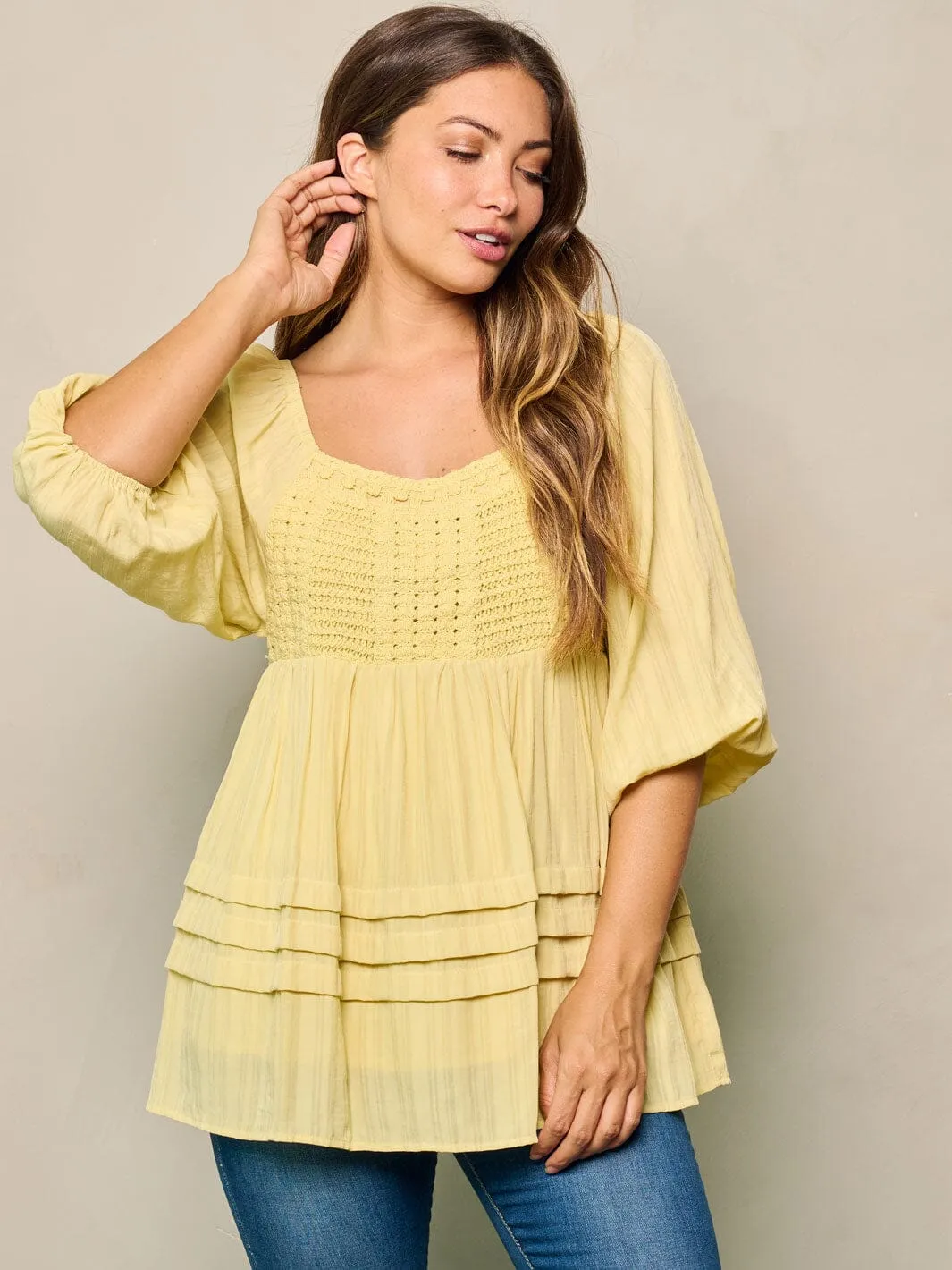 WOMEN'S SHORT SLEEVES SMOCK TUNIC BLOUSE TOP