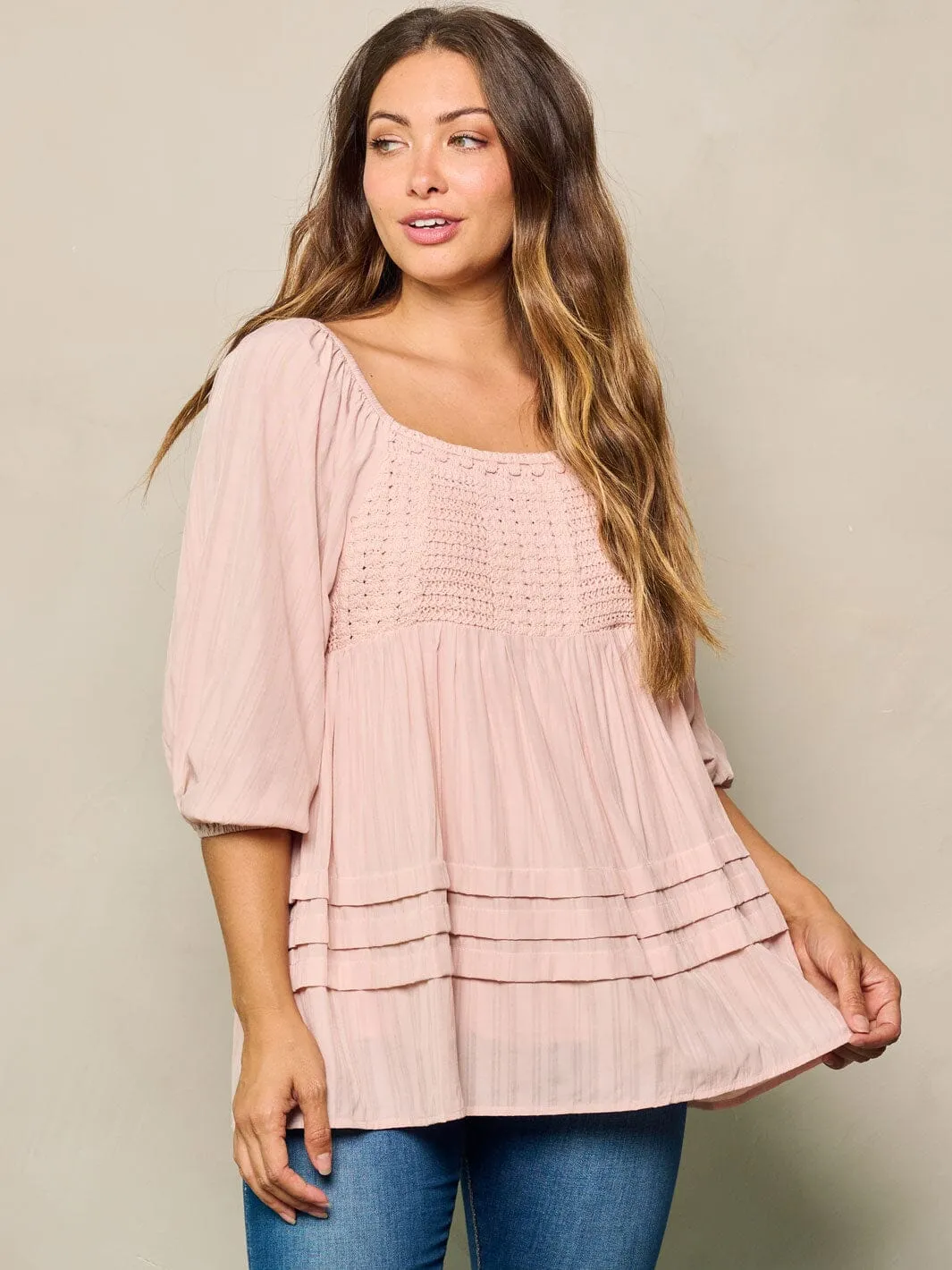 WOMEN'S SHORT SLEEVES SMOCK TUNIC BLOUSE TOP