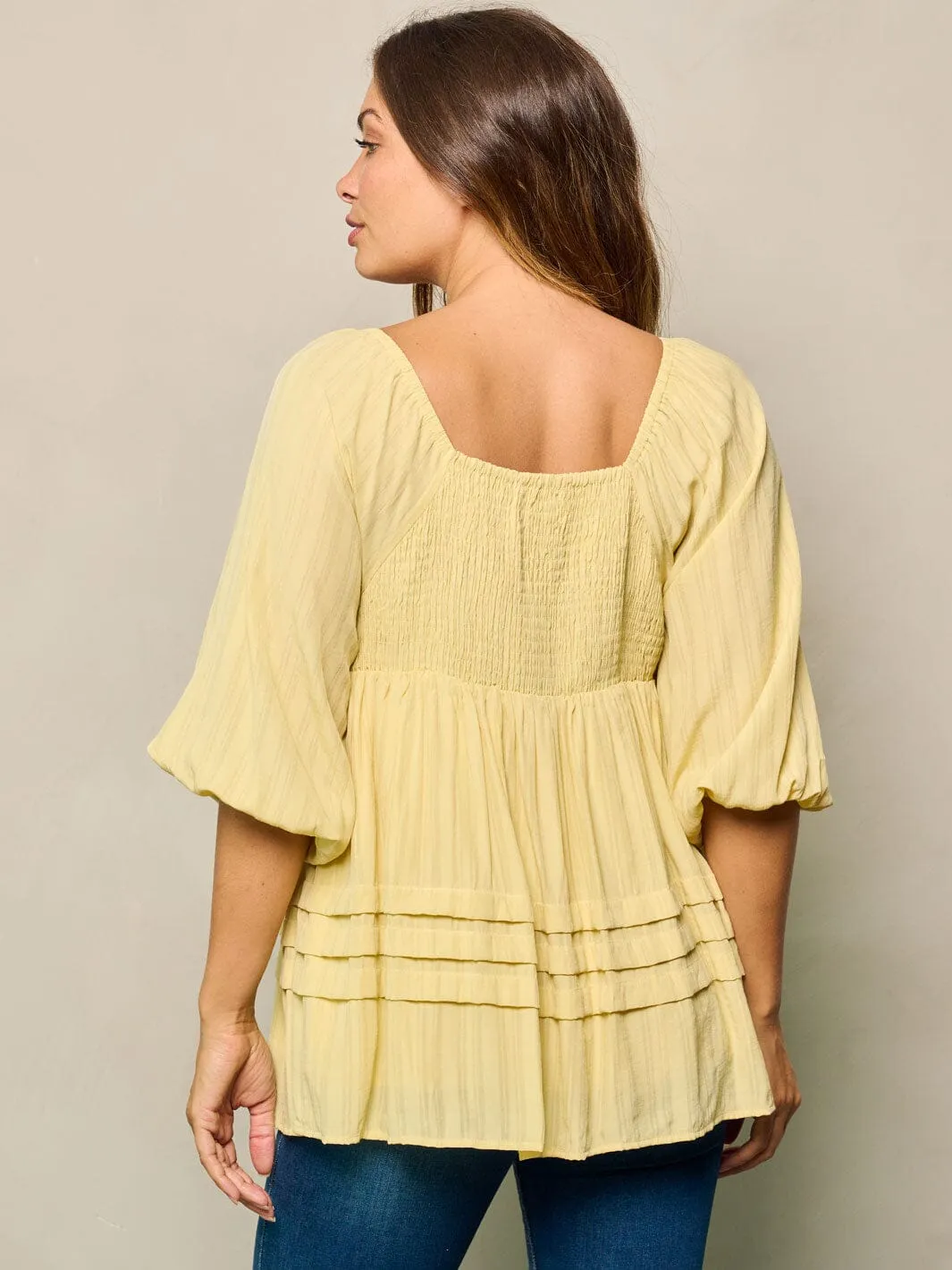 WOMEN'S SHORT SLEEVES SMOCK TUNIC BLOUSE TOP