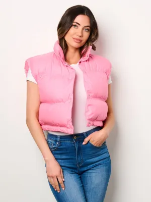 WOMEN'S SLEEVELESS BUTTON CLOSURE PUFFER VEST