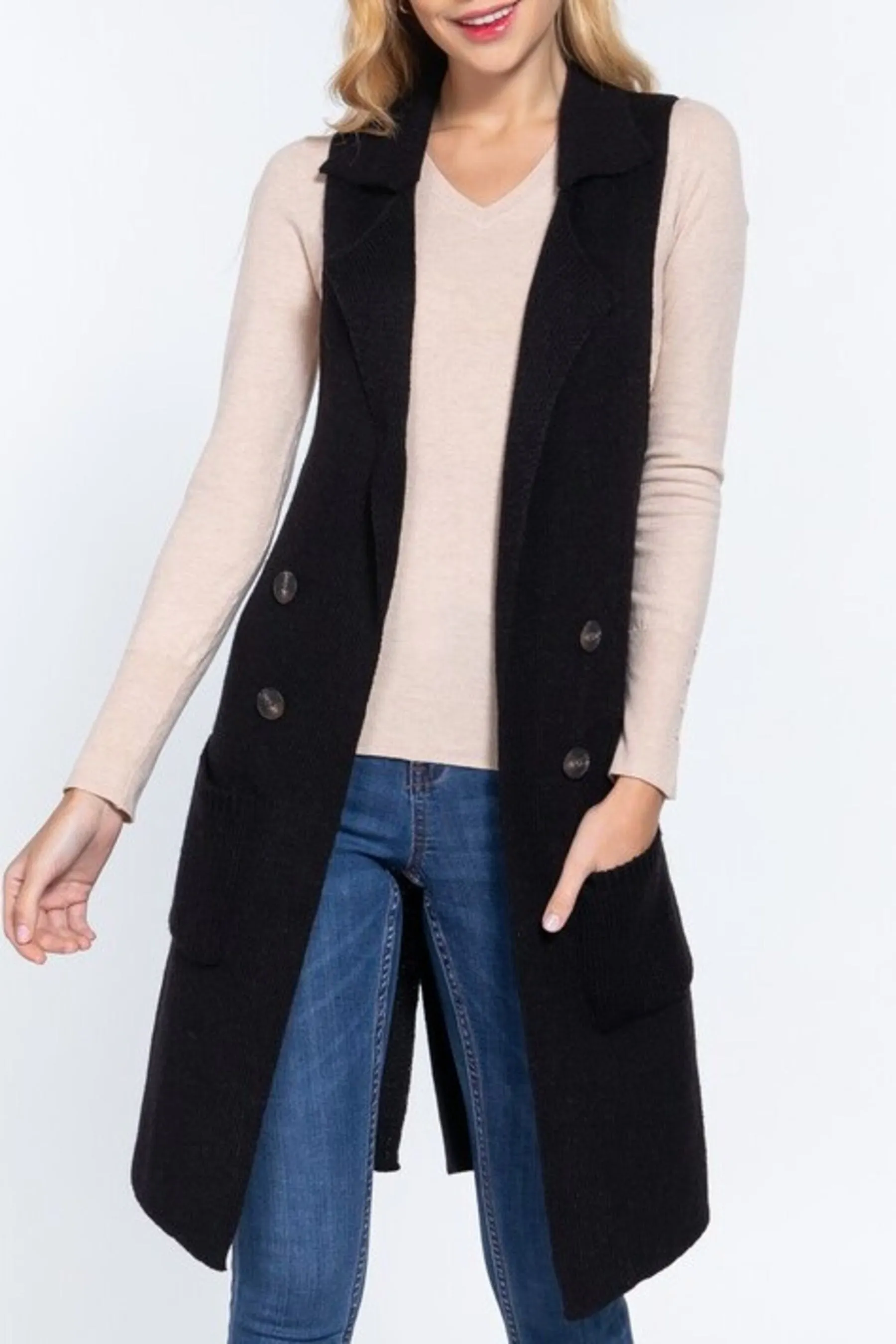 Women's Sleeveless Long Sweater Vest Open Front Knit Cardigan